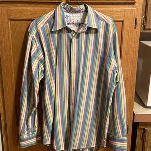 Robert Graham Womens Paisley Button Up Shirt Size L Striped Flip Cuff